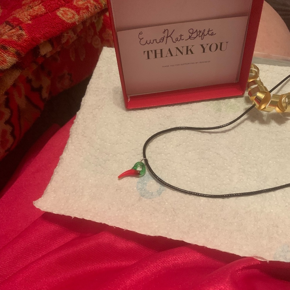 CUTE Chili Pepper charm black cord necklace  18”-20”in 2”inch extender. NEW